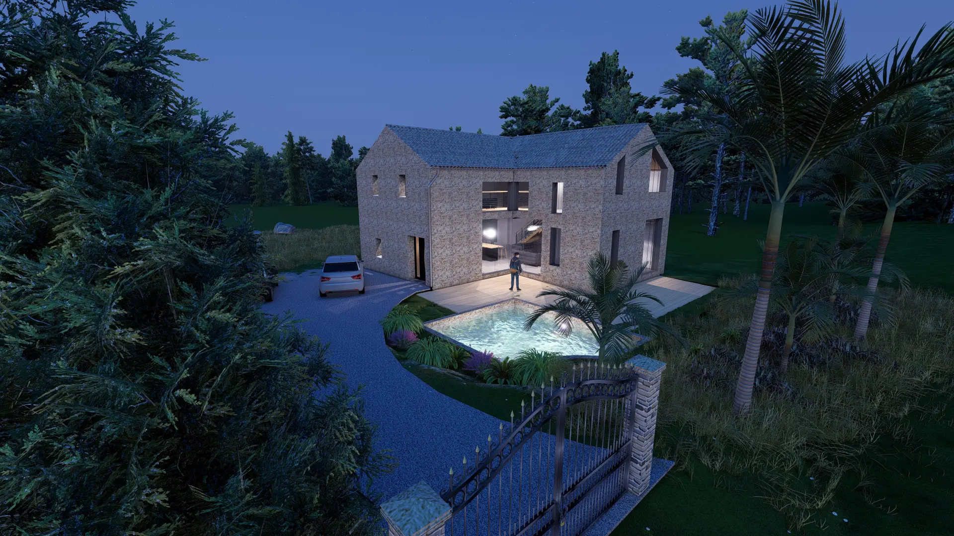 Maison contemporaine avec grande baie vitrée