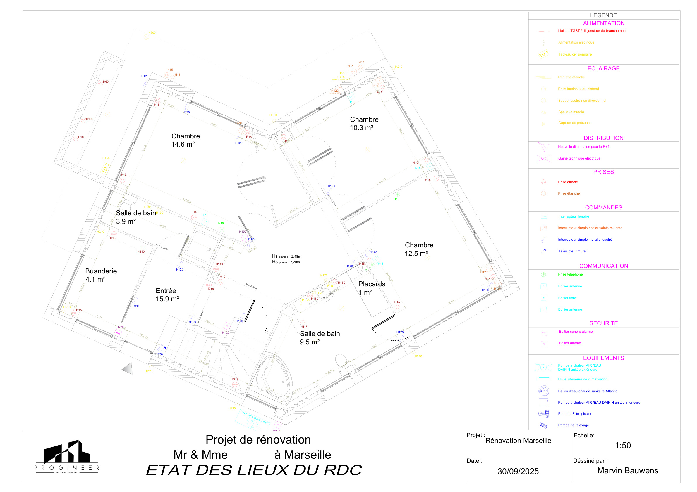 Plan électrique RDC - Rénovation Marseille 9e