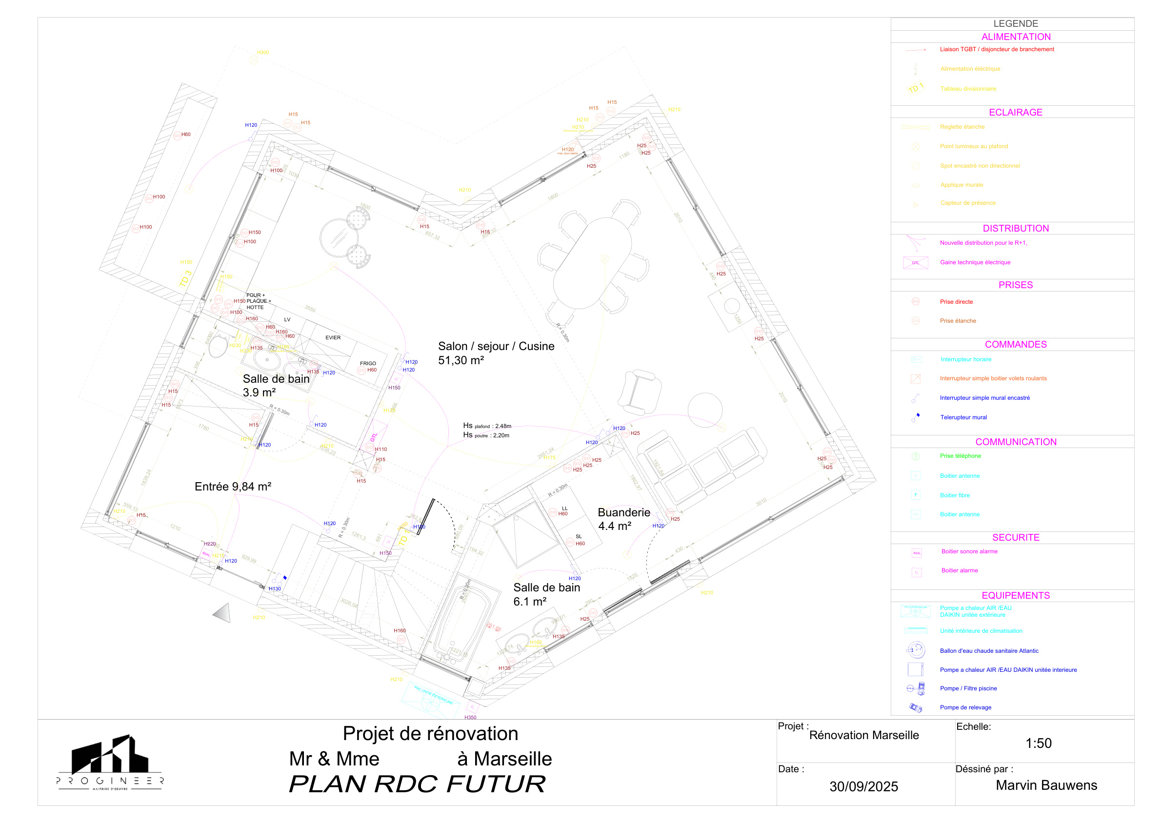 Plan électrique R+1 - Marseille 9e